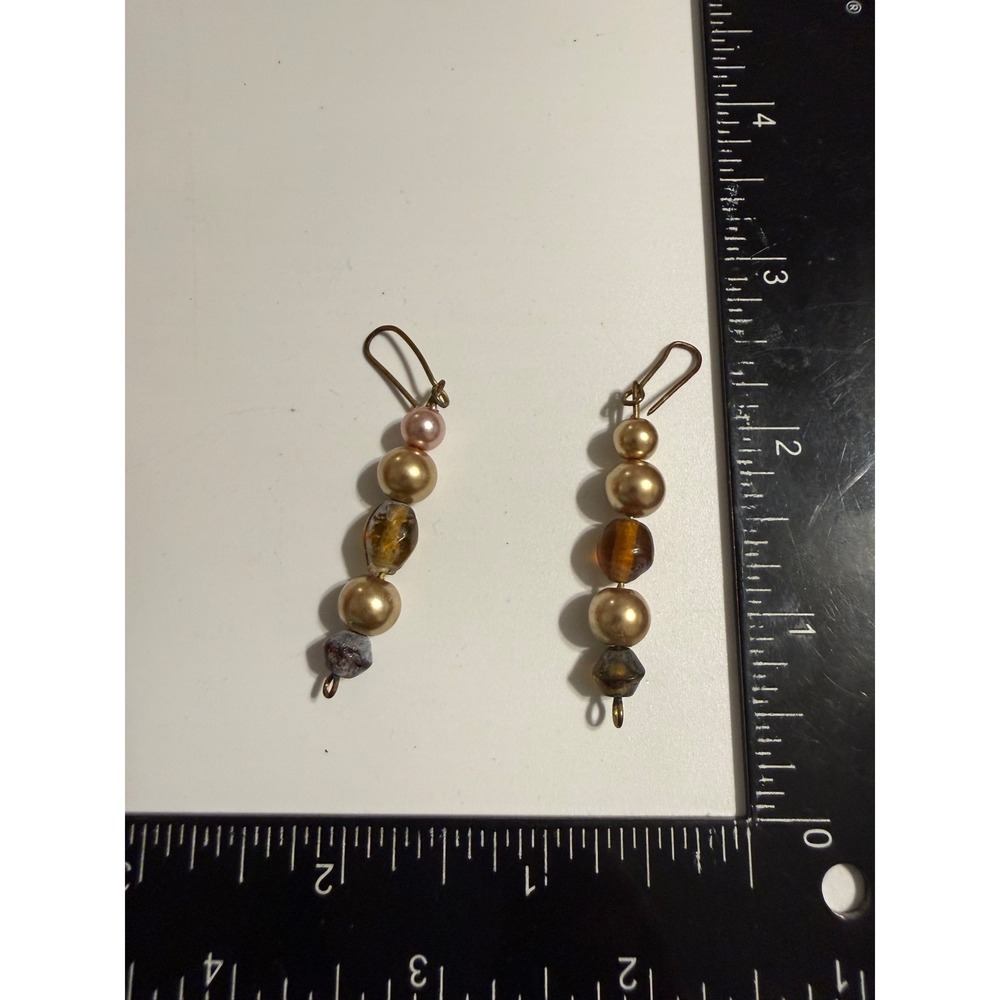 Handmade Beaded Drop‎ Earrings Gold Amber Earth Tone Boho Dangle Kidney Wire